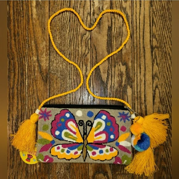 NWT! Colorful Handmade Mariposa Wayuu Butterfly Crossbody Clutch - Picture 3 of 15